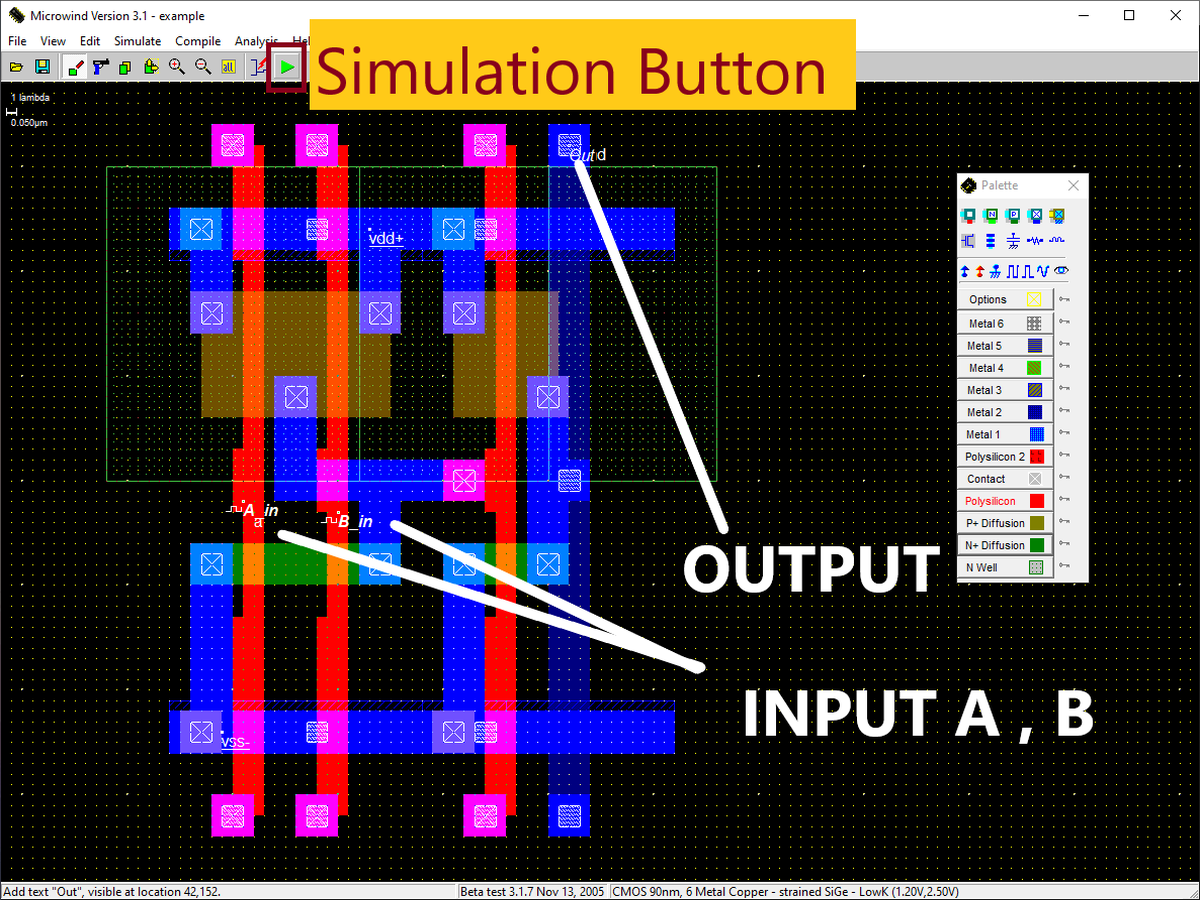 input and output assignment and simulation button
